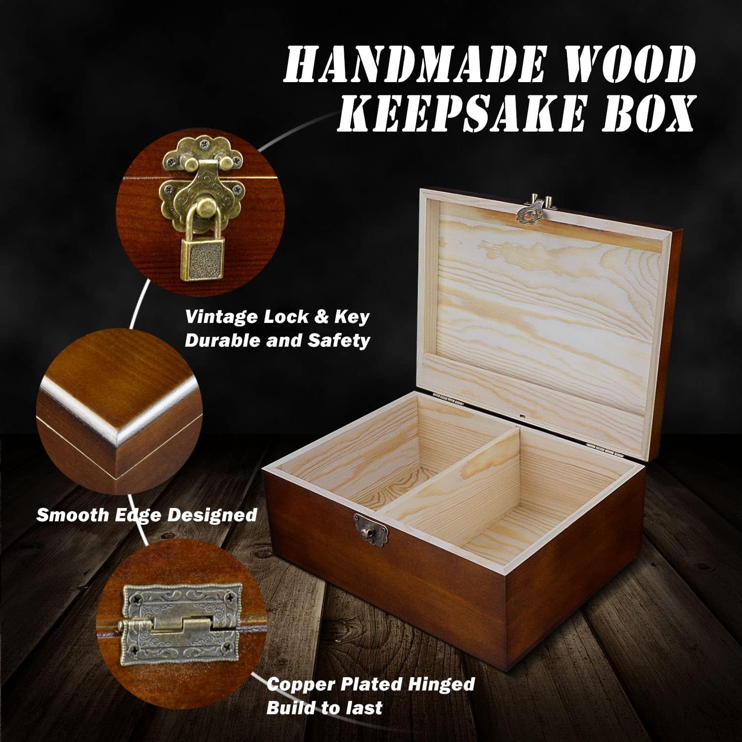 2 Lockable Wooden Keepsake Boxes with Hinged Lids