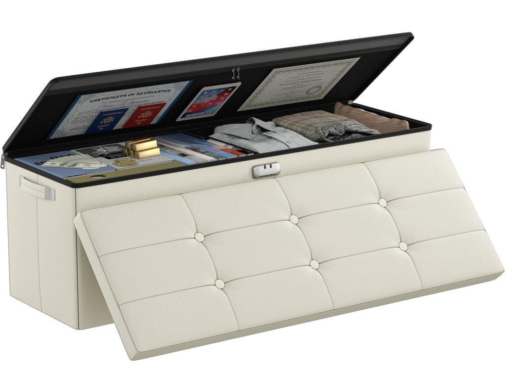 Black Fireproof Lockable Folding Storage Ottoman
