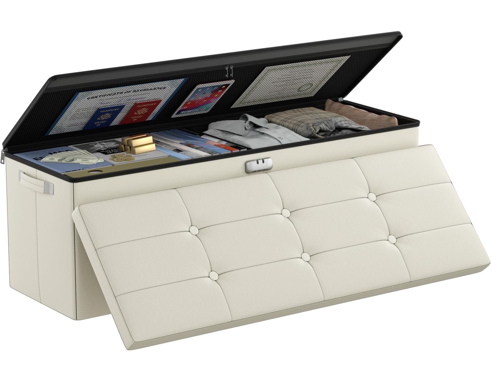 Black Fireproof Lockable Folding Storage Ottoman