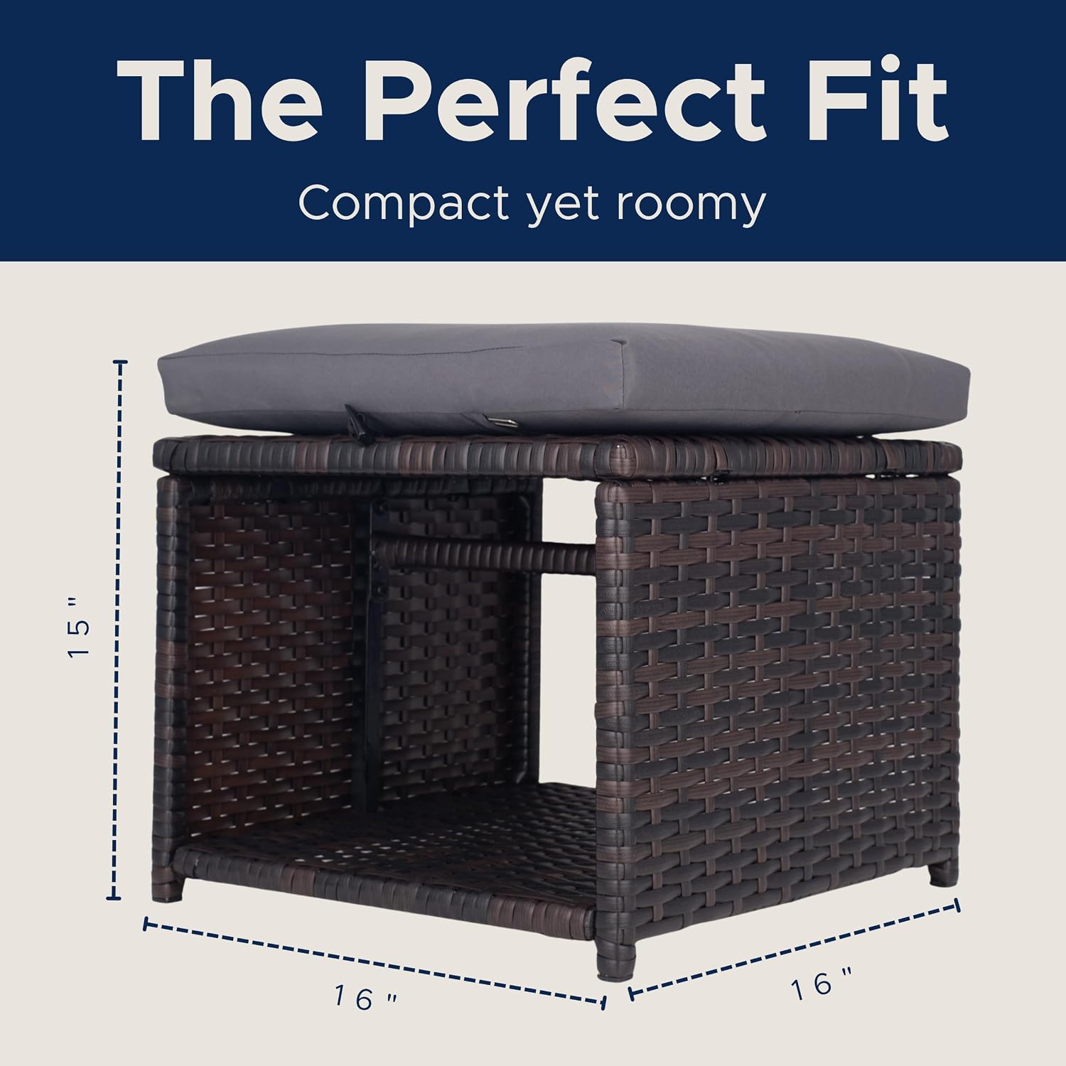 2 Pack All-Weather Wicker Ottoman with Hidden Storage