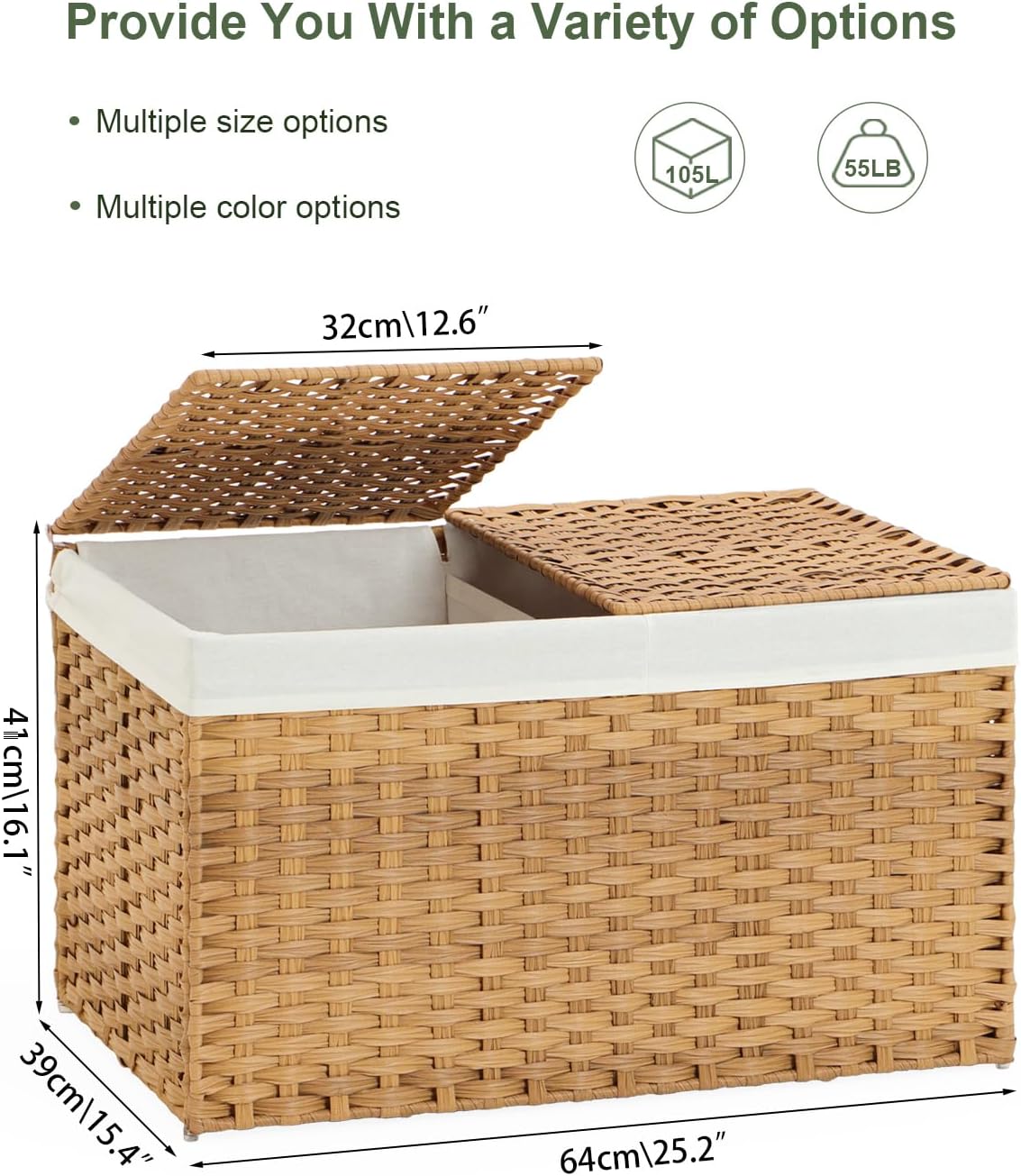 Large Rattan Storage Basket with Dual Lids & Liners