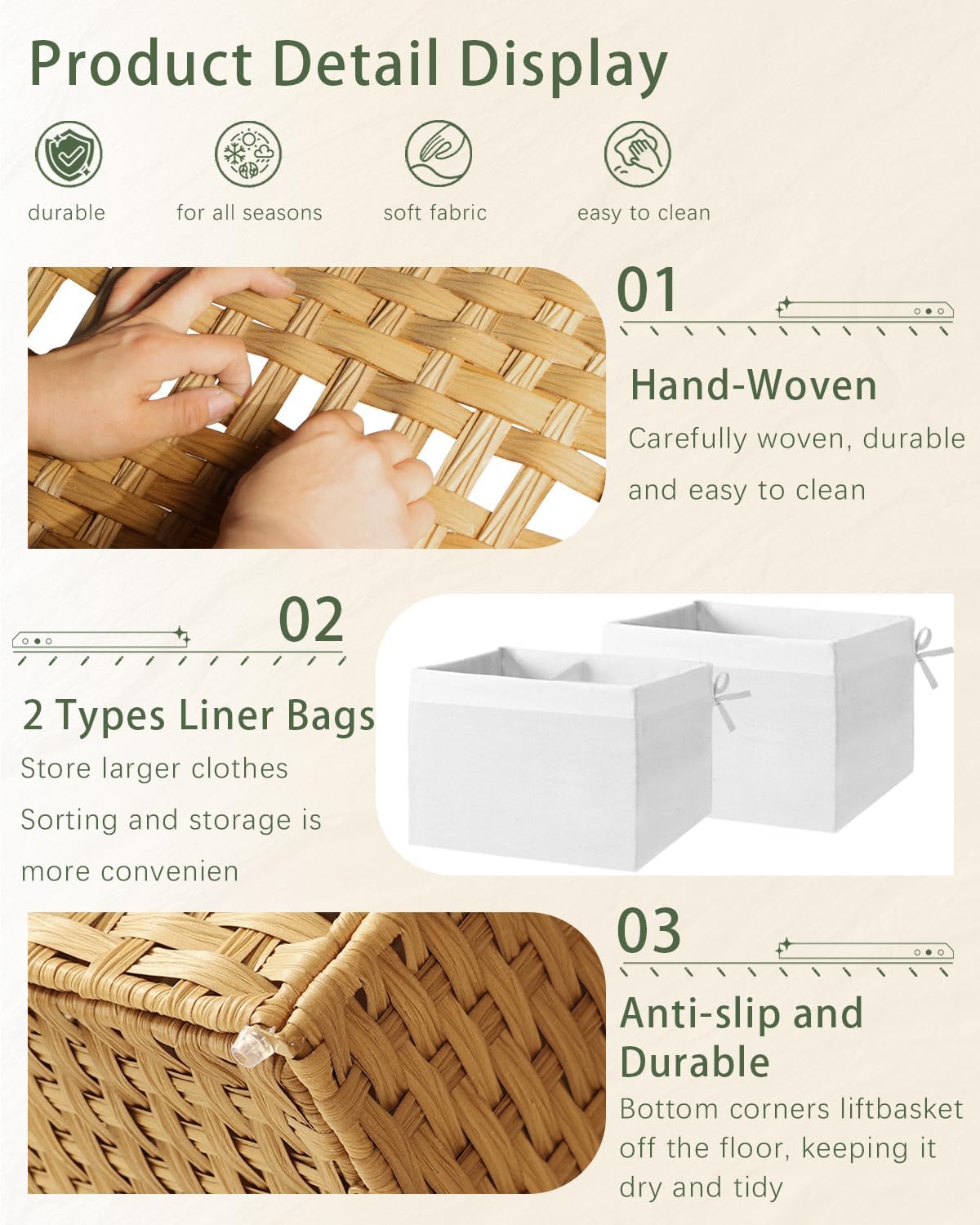 Large Rattan Storage Basket with Dual Lids & Liners