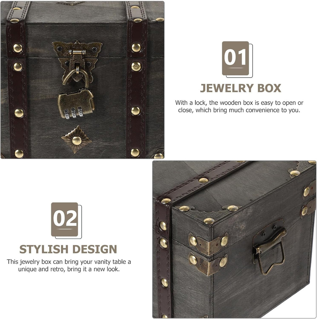 Gray Large Lockable Wooden Treasure Chest