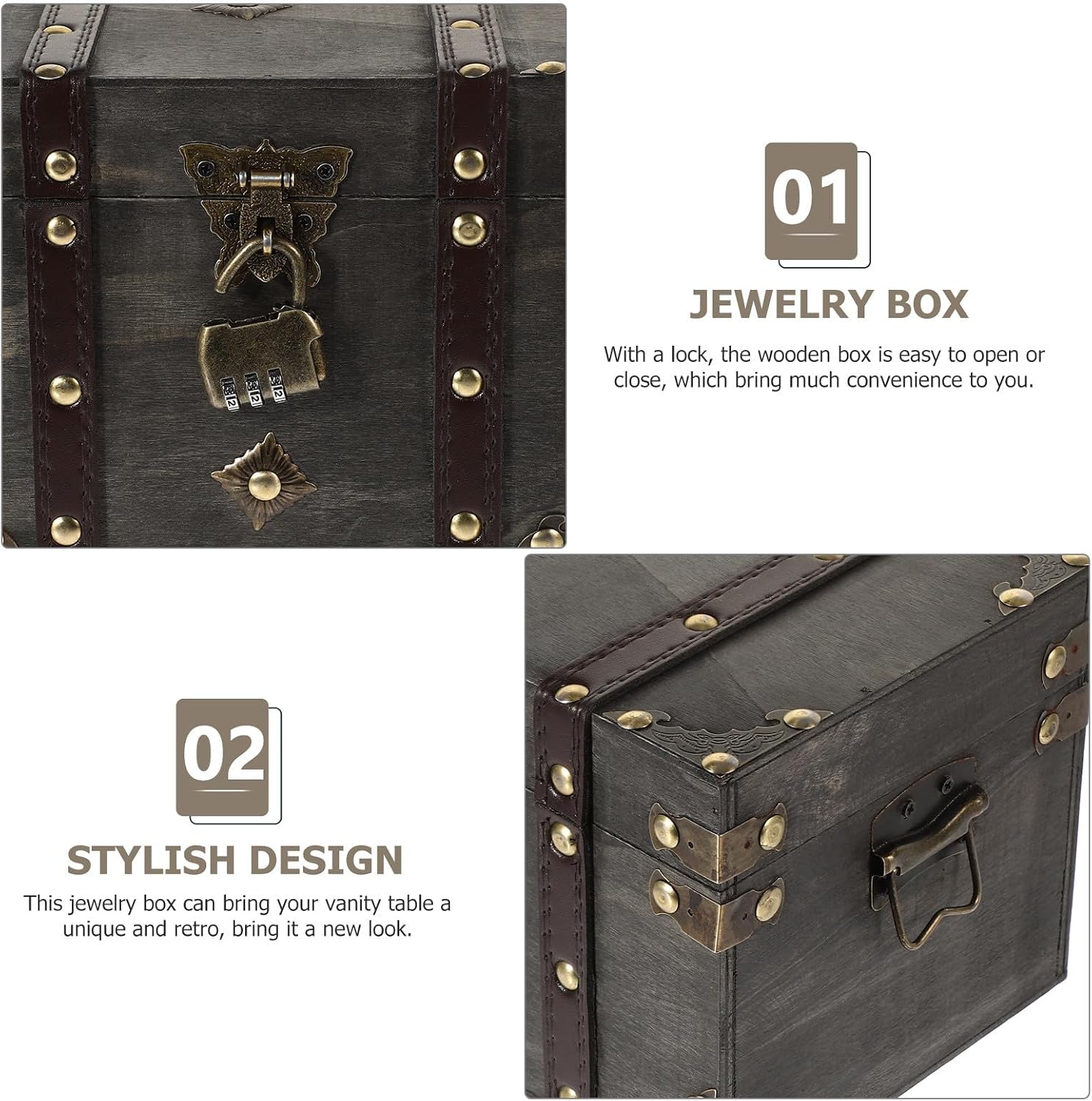 Gray Large Lockable Wooden Treasure Chest