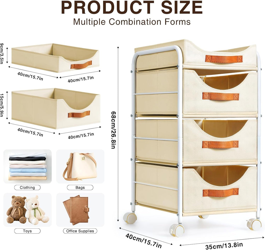 4-Tier Wheeled Fabric Closet Storage Cart