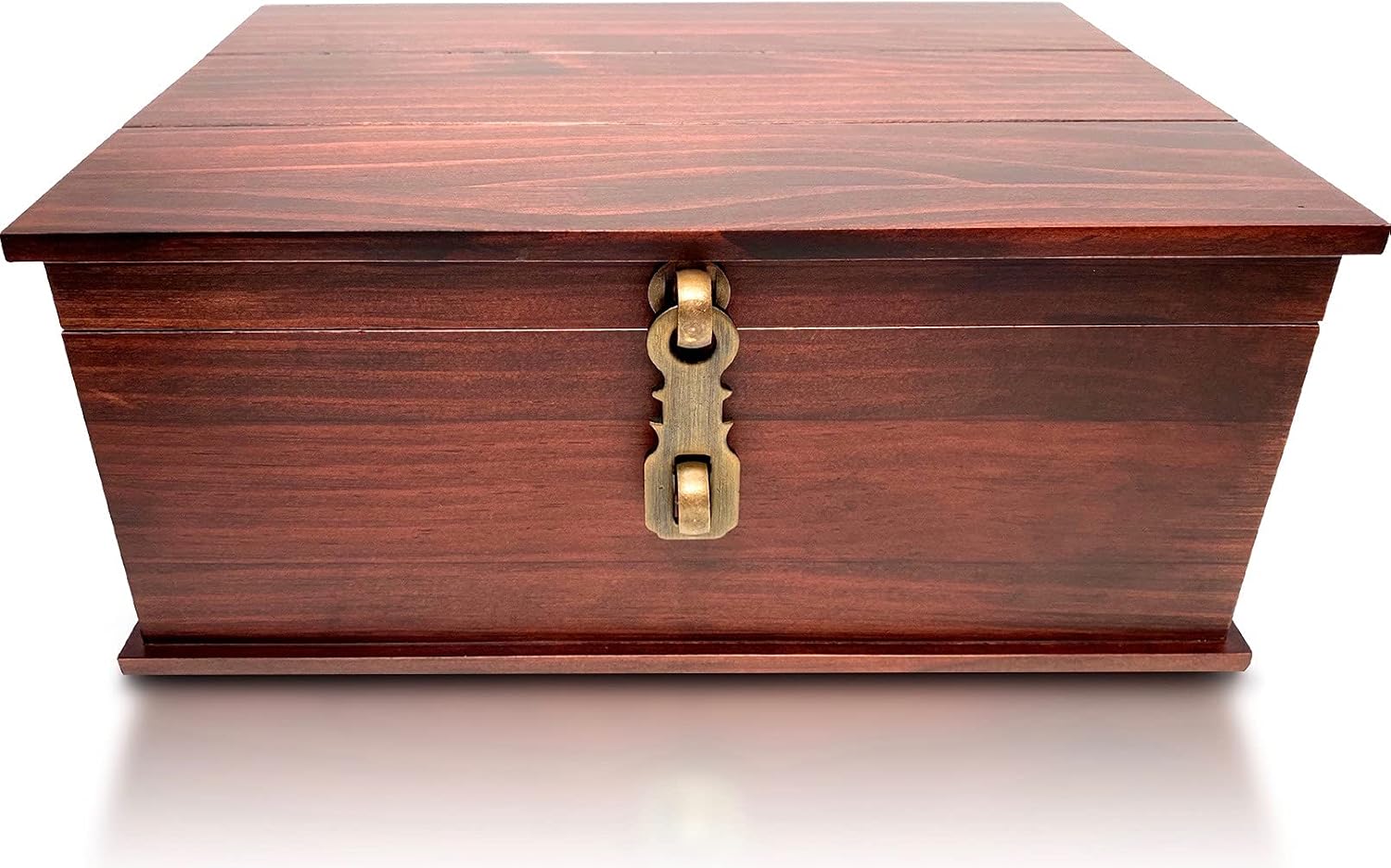 Antique Wooden Storage Box with Metal Latch Lid