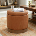 Brown Round Swivel Storage Ottoman with Tray Top