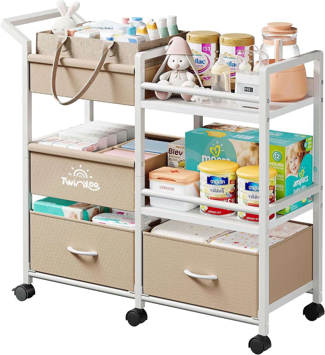 2-In-1 Rolling Nursery Diaper Storage Cart