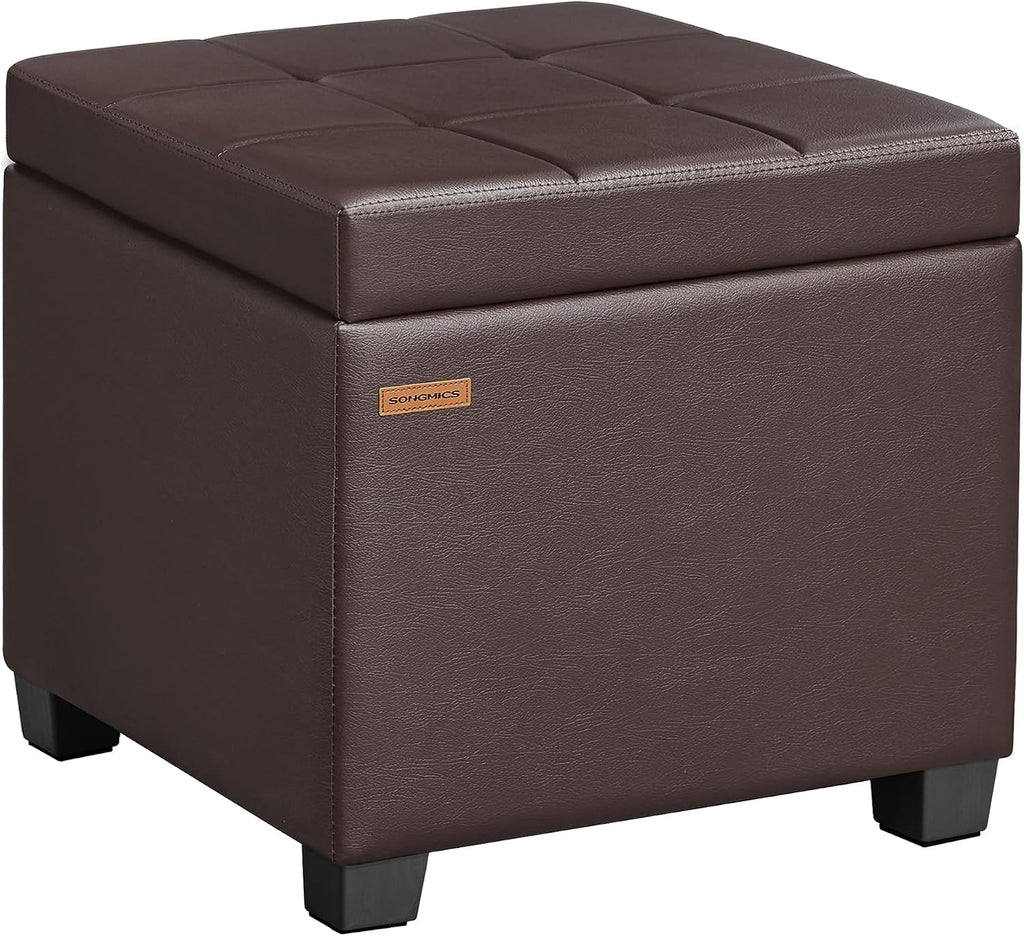 Burgundy Synthetic Leather Square Storage Ottoman