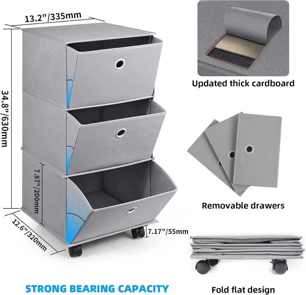 Grey Folding Rolling Drawer Closet Organizer