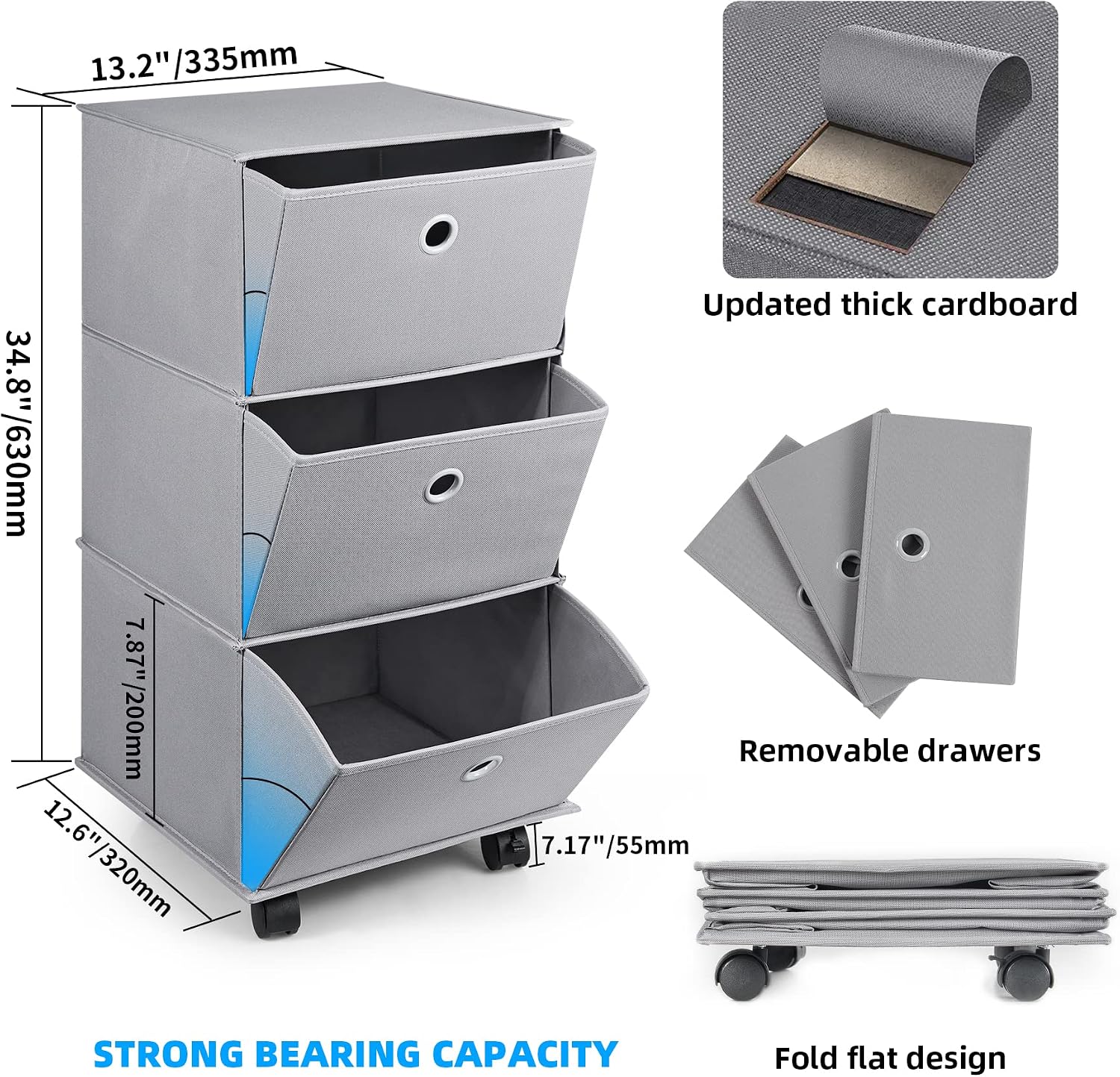 Grey Folding Rolling Drawer Closet Organizer