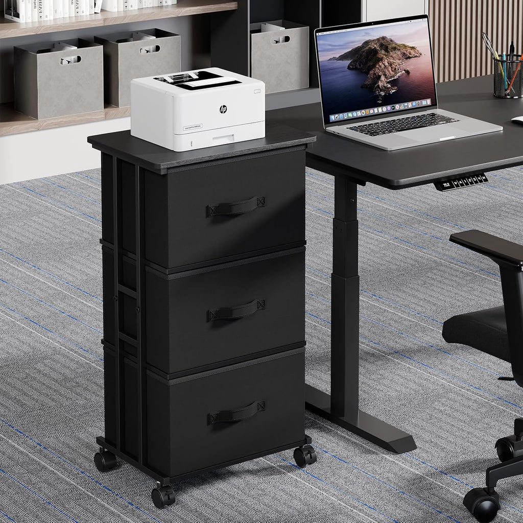 Black 3-Drawer Wheeled Fabric Storage Dresser