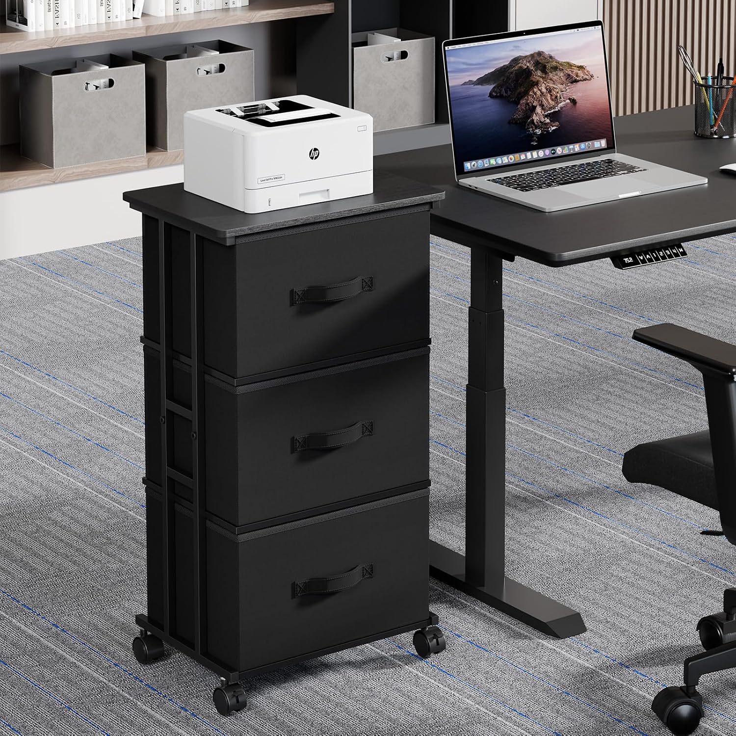 Black 3-Drawer Wheeled Fabric Storage Dresser