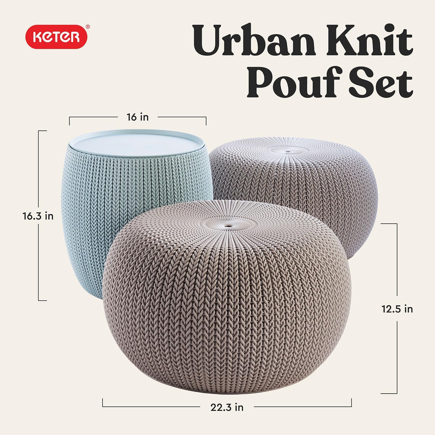 2 Pack Knit Storage Pouf Ottoman for Indoor Outdoor Use