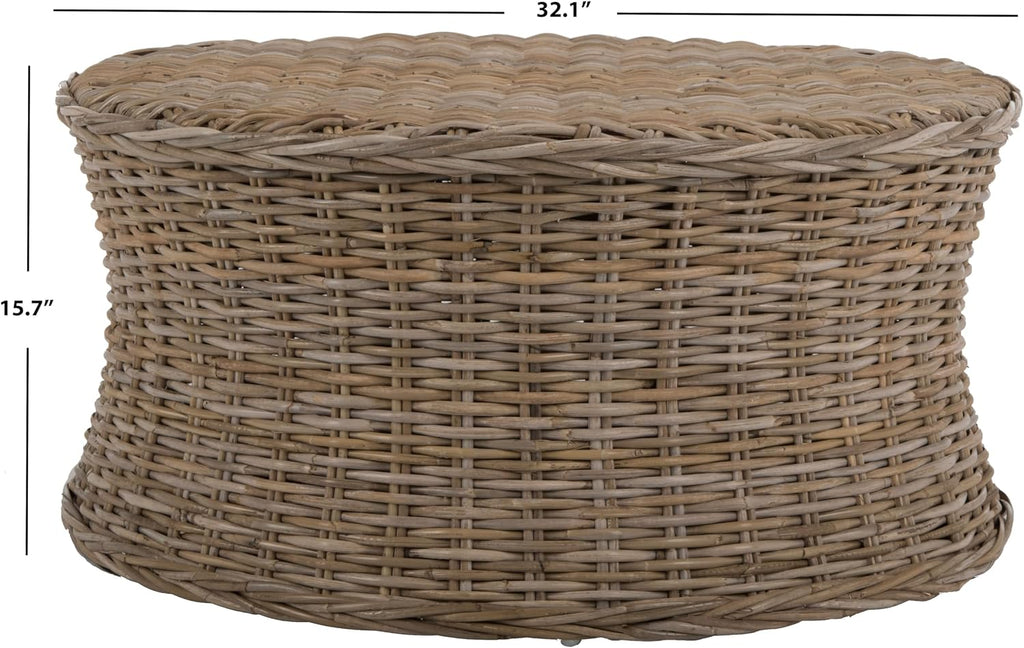 Natural Handwoven Rattan Round Coffee Table Ottoman