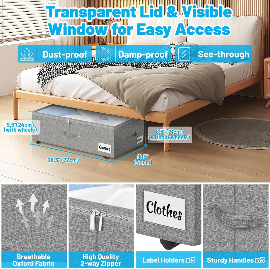 Grey Wheeled XXL Under Bed Storage Bins