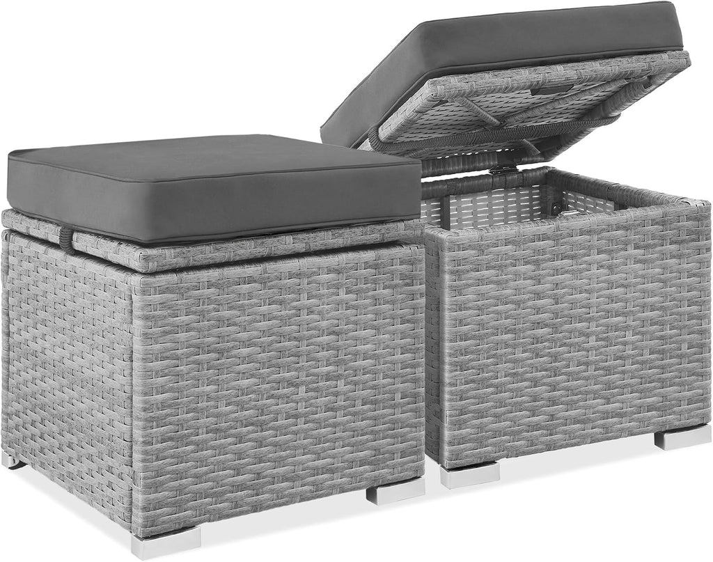 2 Pack Wicker Storage Ottoman with Removable Cushions