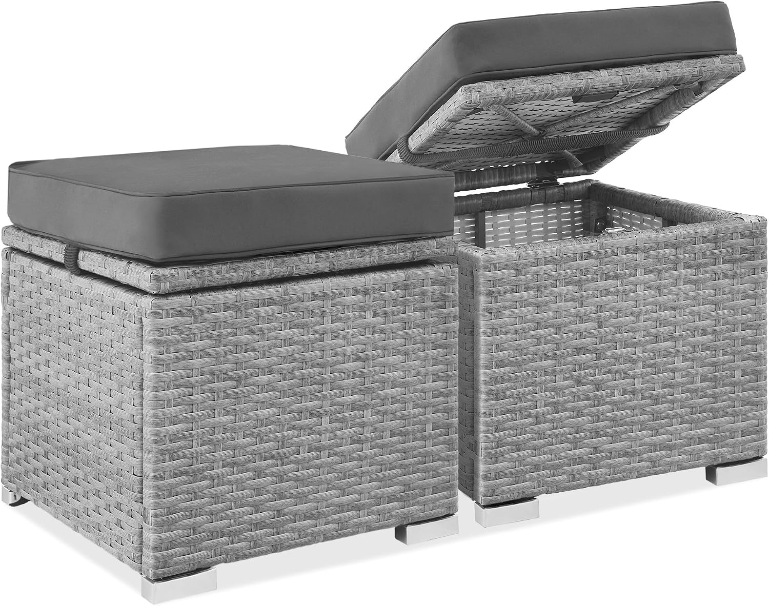 2 Pack Wicker Storage Ottoman with Removable Cushions