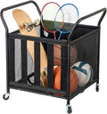 Black Metal Rolling Sports Ball Storage Cart