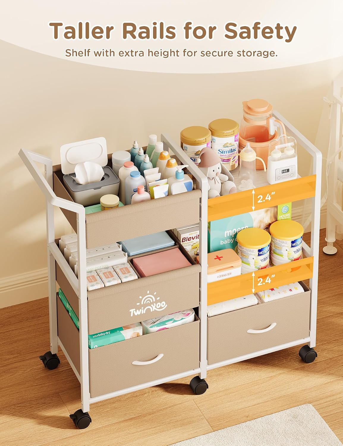 2-In-1 Rolling Nursery Diaper Storage Cart