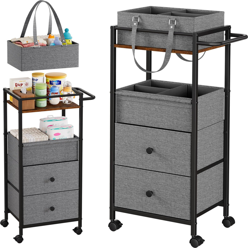 Off White 3-In-1 Rolling Diaper Storage Cart