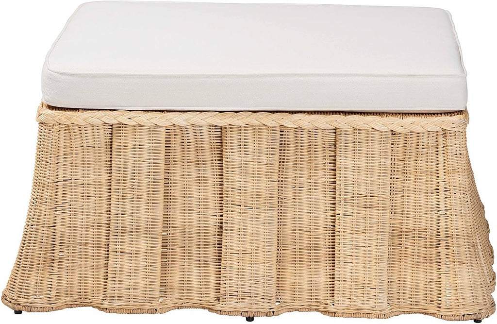 Large Handwoven Rattan Ottoman with Soft Cushion