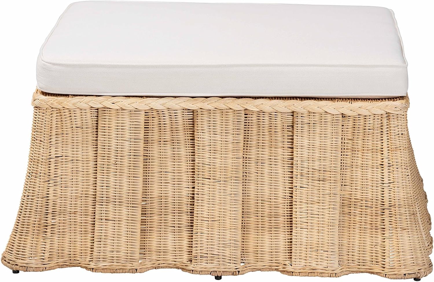 Large Handwoven Rattan Ottoman with Soft Cushion