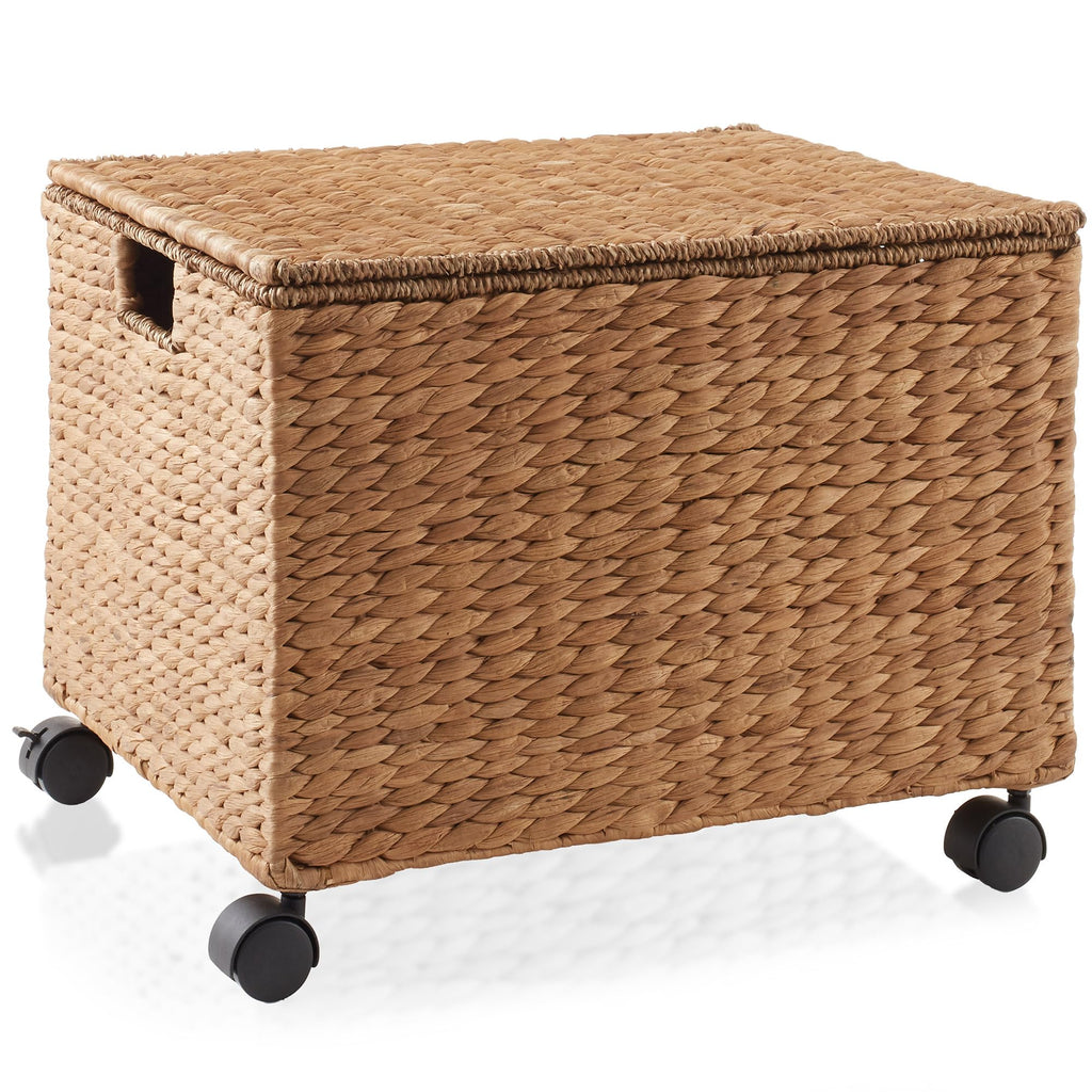 Natural Wheeled Water Hyacinth File Cabinet