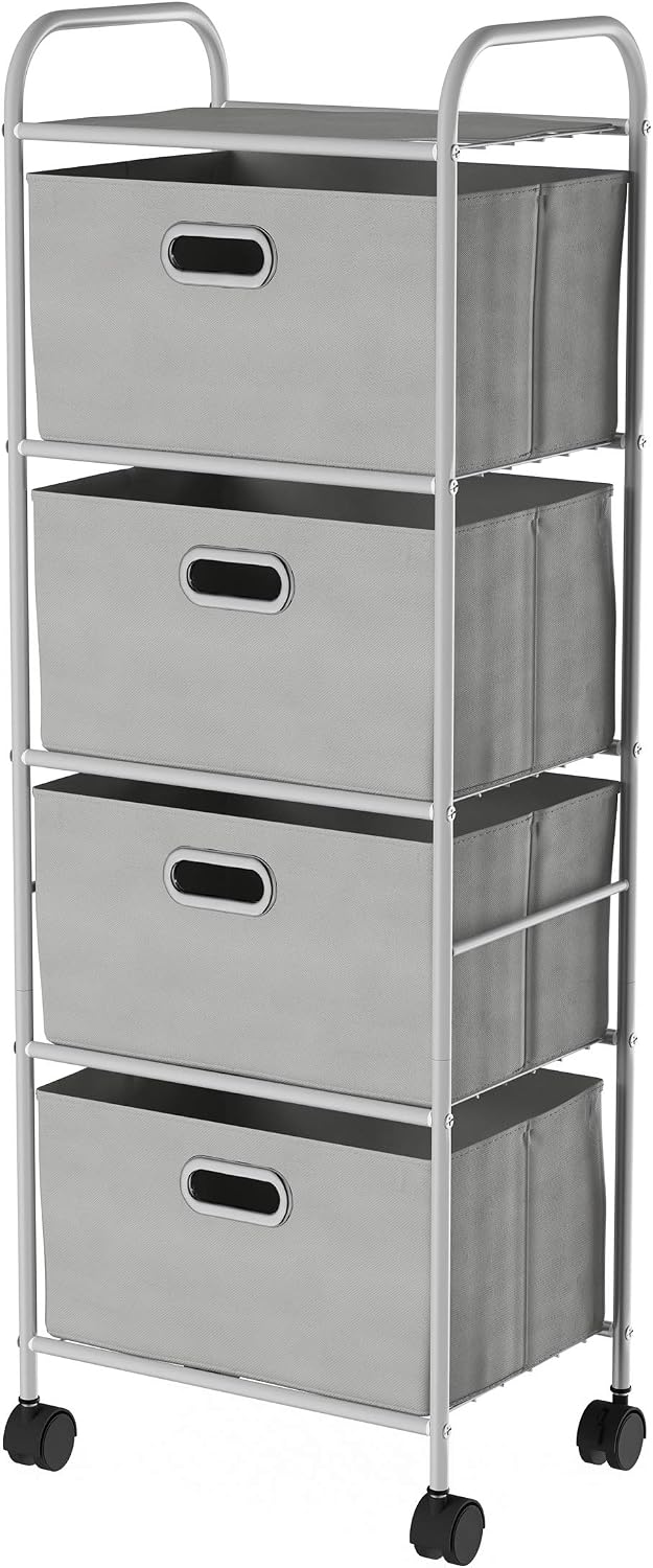 Gray Wheeled Slim 4-Drawer Fabric Dresser
