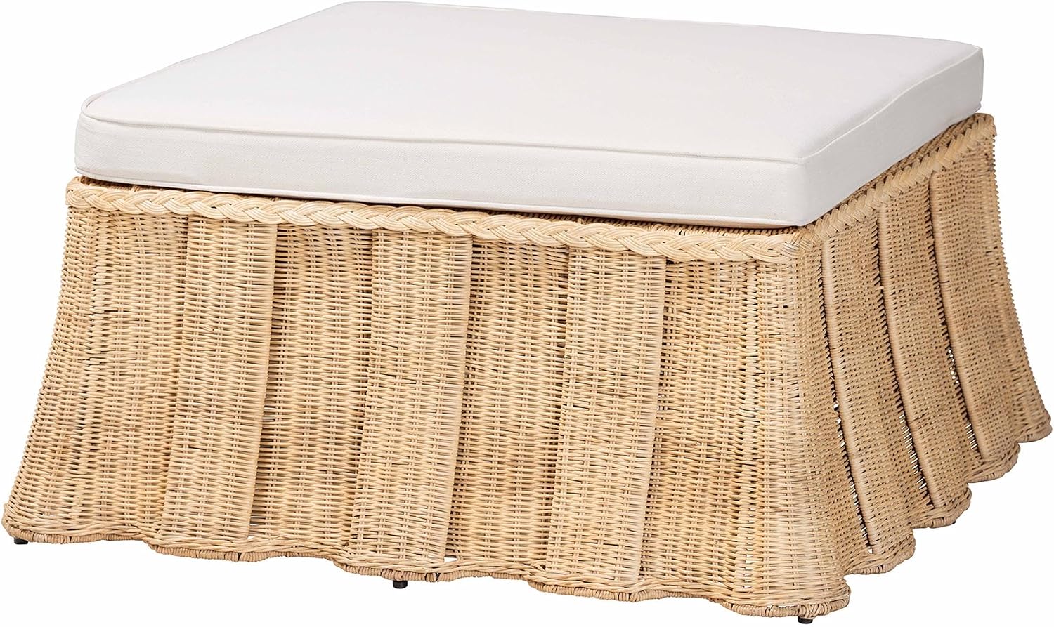 Large Handwoven Rattan Ottoman with Soft Cushion
