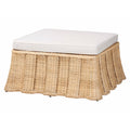 Large Handwoven Rattan Ottoman with Soft Cushion