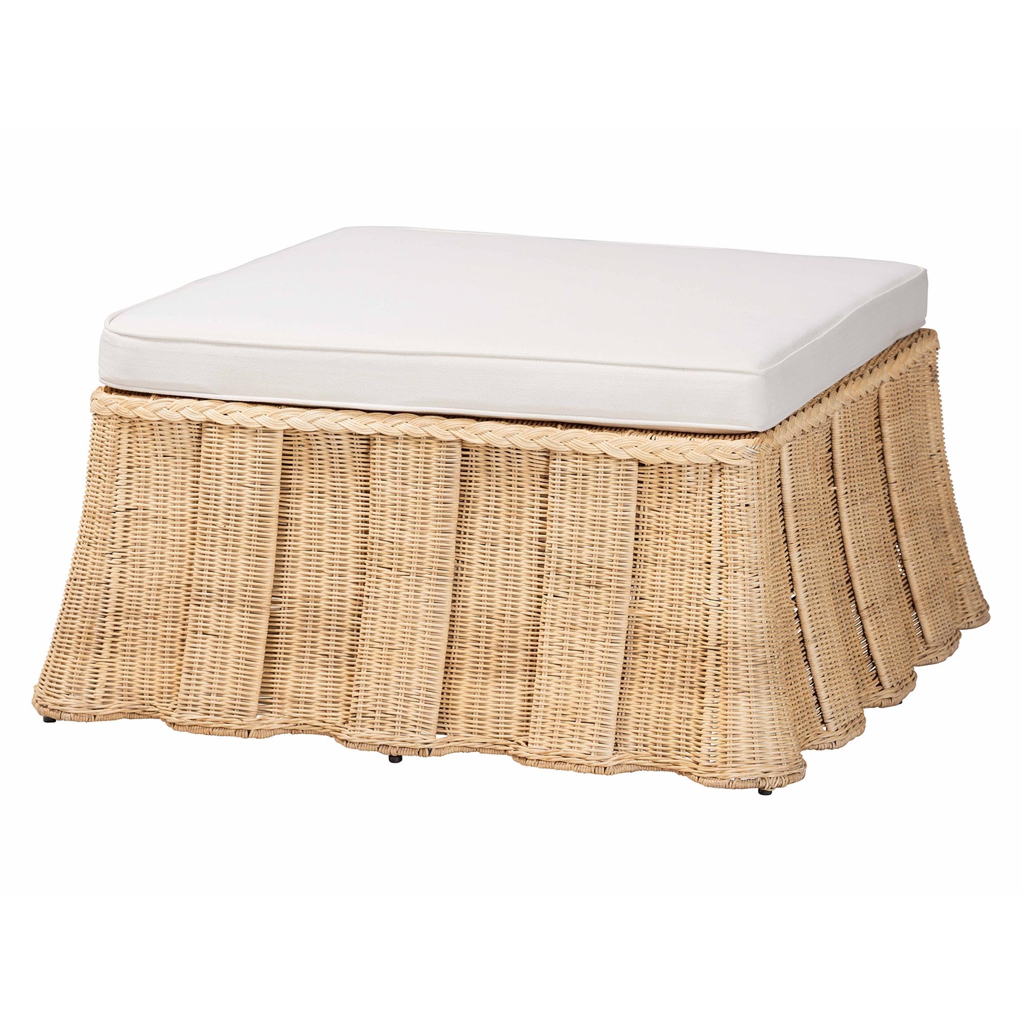 Large Handwoven Rattan Ottoman with Soft Cushion