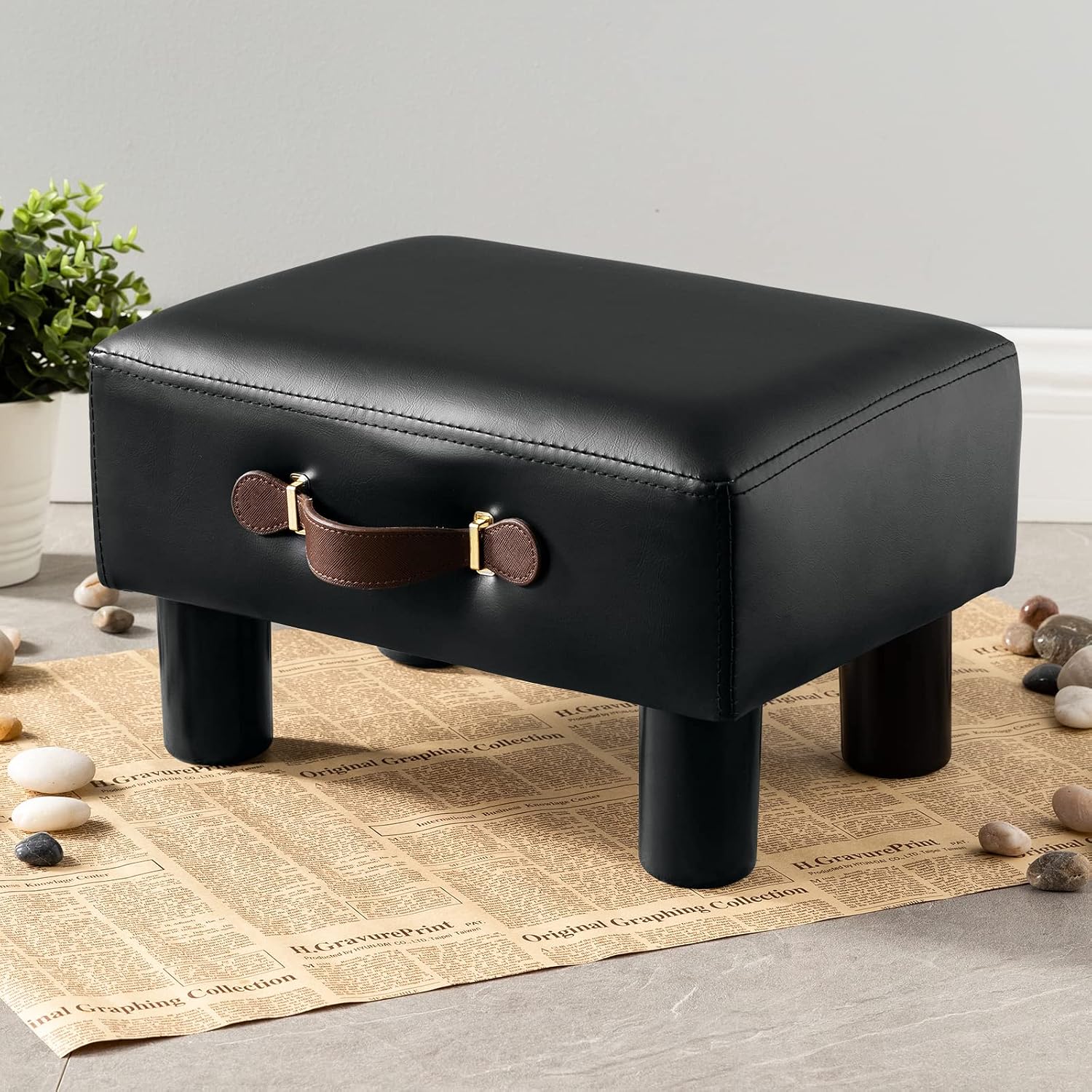 Black PU Leather Rectangular Storage Foot Stool