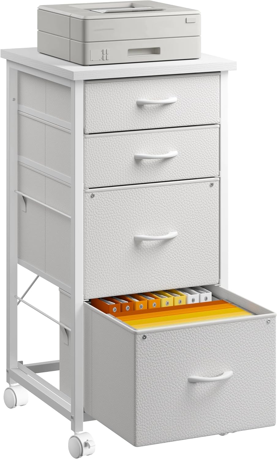 White Rolling Lockable Fabric Drawer File Cabinet
