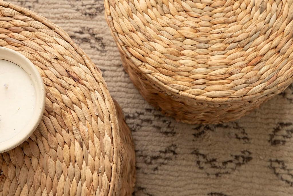 2 Pack Lift-Top Rattan Round Storage Side Ottoman Tables