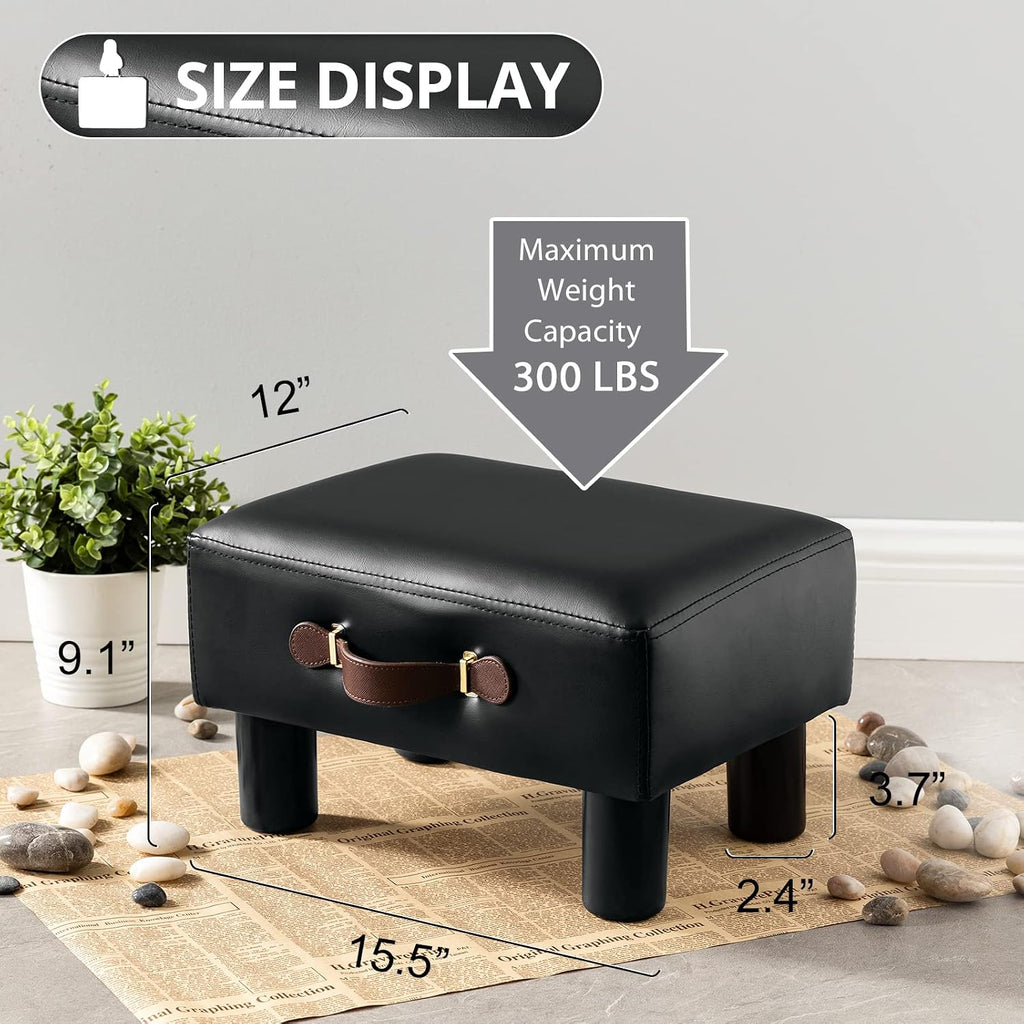 Black PU Leather Rectangular Storage Foot Stool