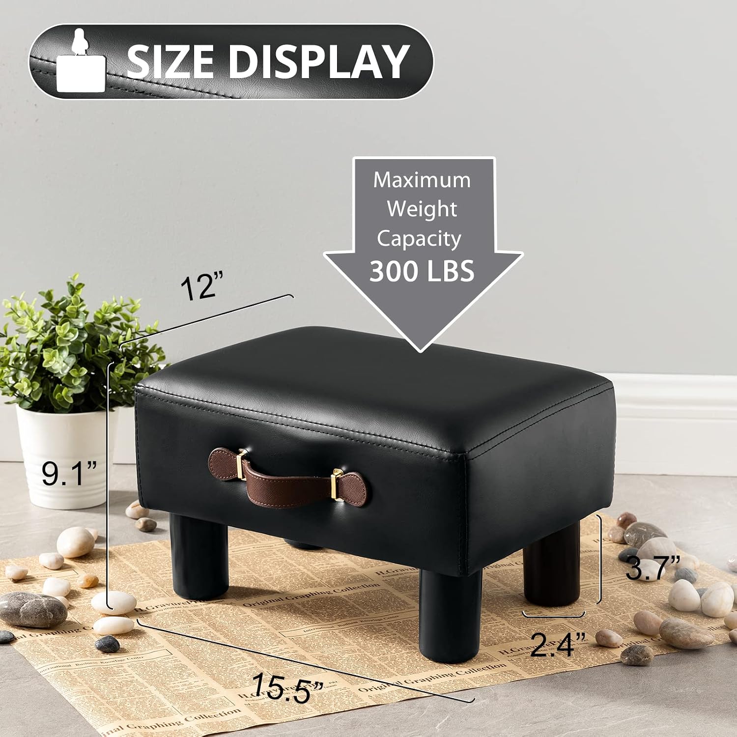 Black PU Leather Rectangular Storage Foot Stool
