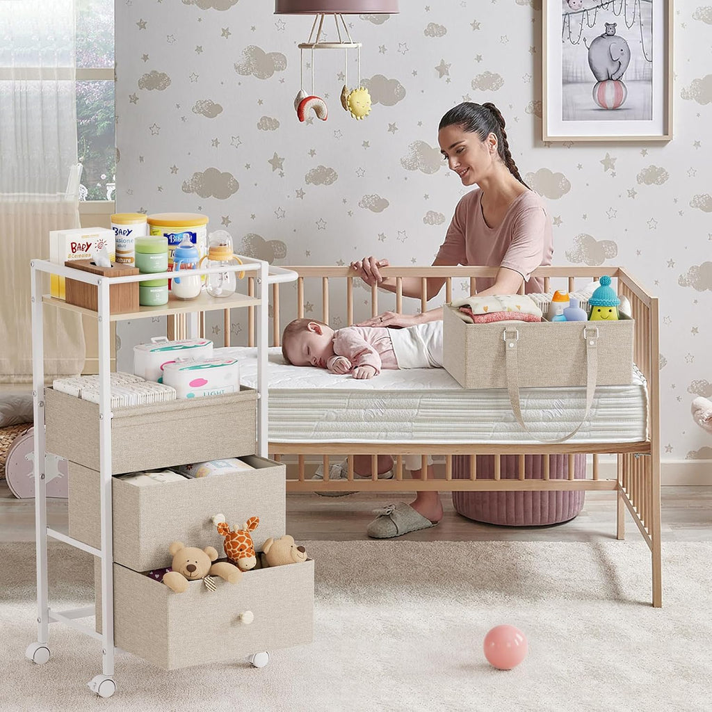 Off White 3-In-1 Rolling Diaper Storage Cart