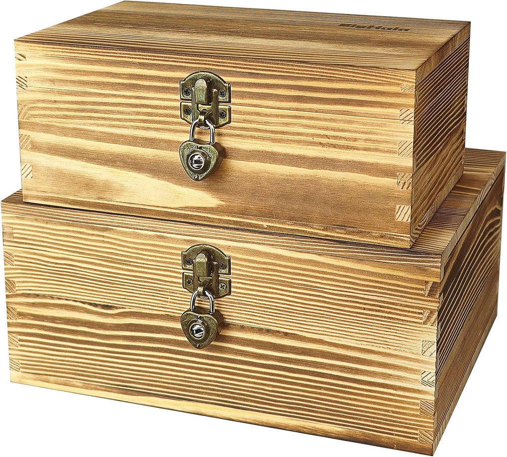 2 Pack Lockable Rustic Wooden Storage Boxes