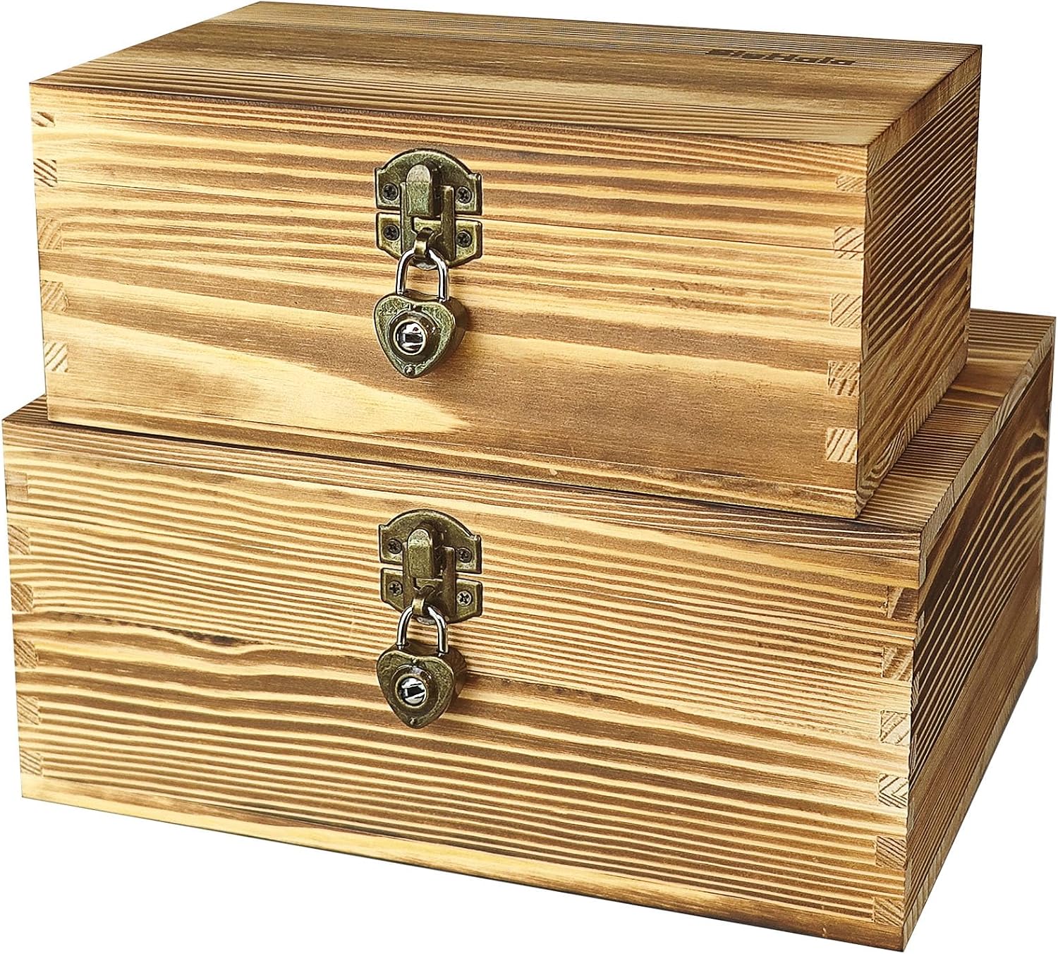 2 Pack Lockable Rustic Wooden Storage Boxes