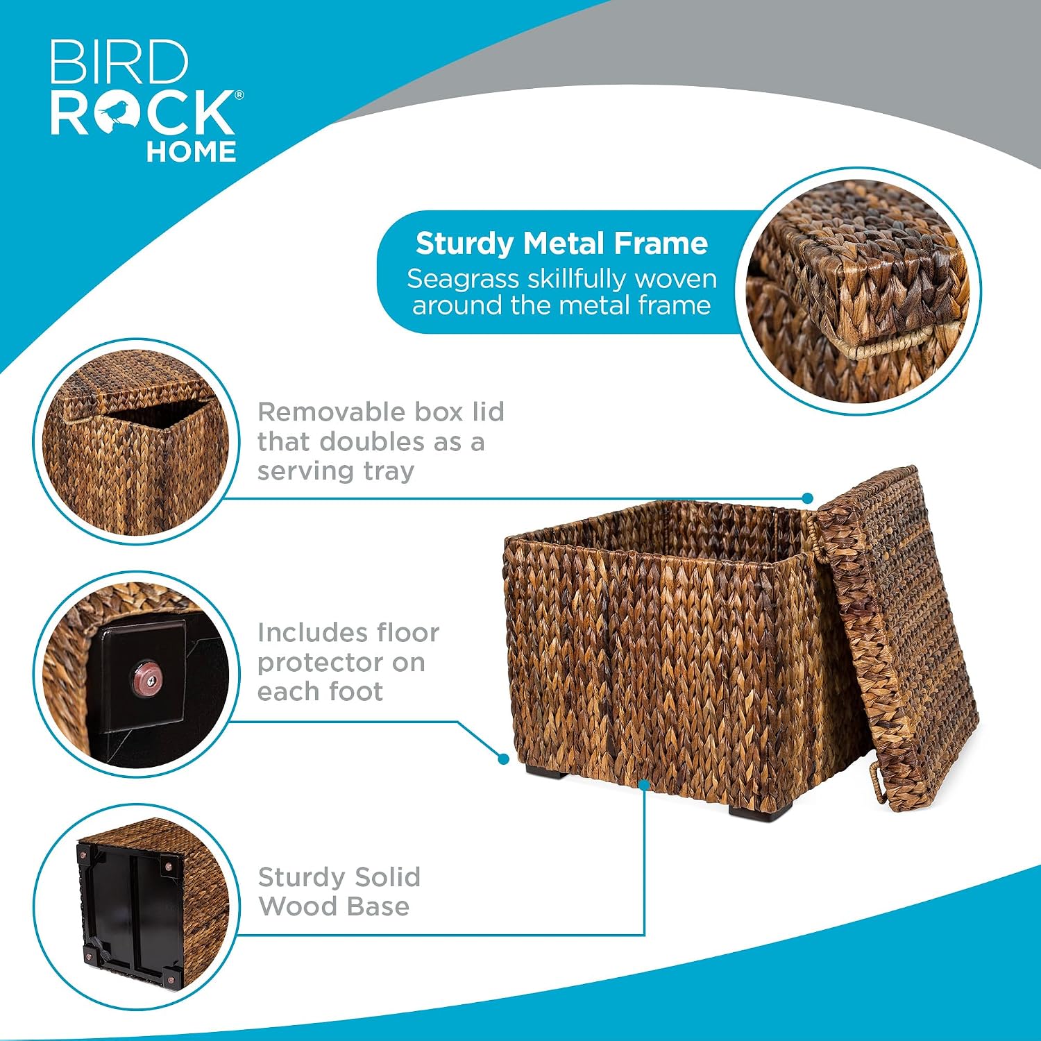 Abaca Seagrass Woven Cube Storage Ottoman Table