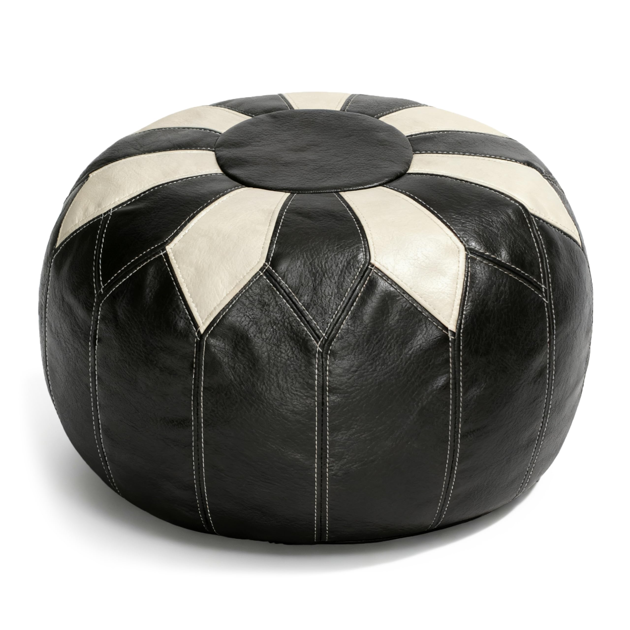 Brown Faux Leather Round Moroccan Pouf Cover
