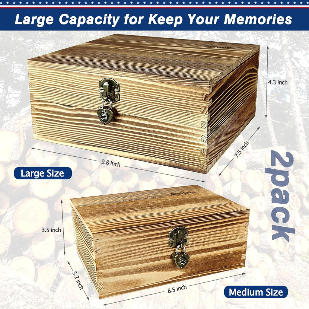 2 Pack Lockable Rustic Wooden Storage Boxes