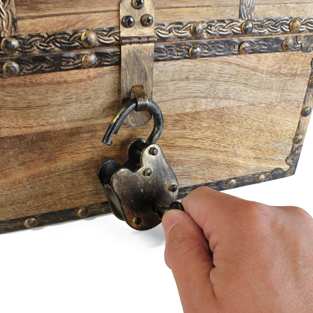 Large Antique Wooden Chest with Iron Rivets Lock