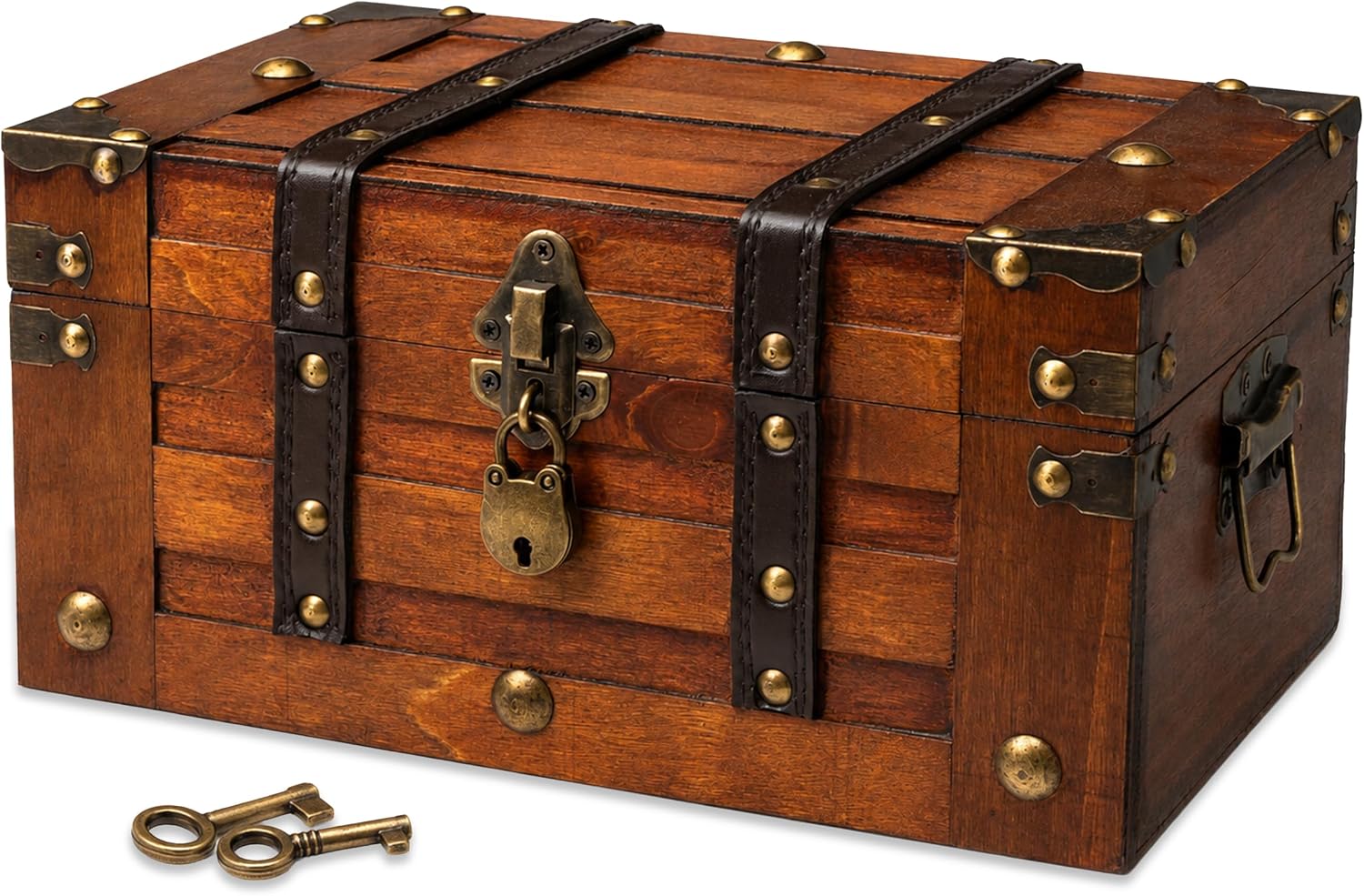 Small Wooden Treasure Chest with Tray & Antique Lock