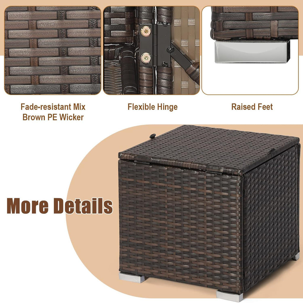 2 Pack PE Rattan Outdoor Ottoman with Soft Cushions
