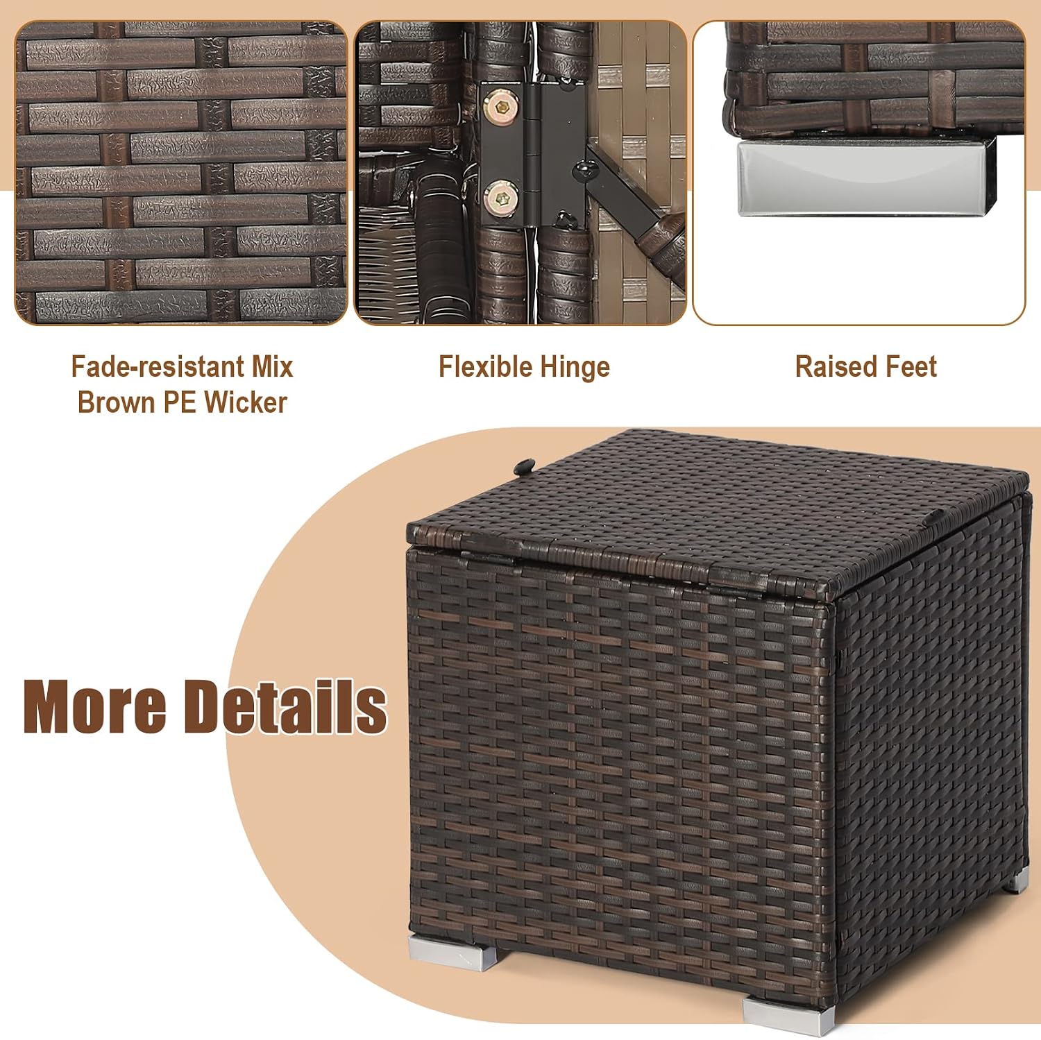 2 Pack PE Rattan Outdoor Ottoman with Soft Cushions
