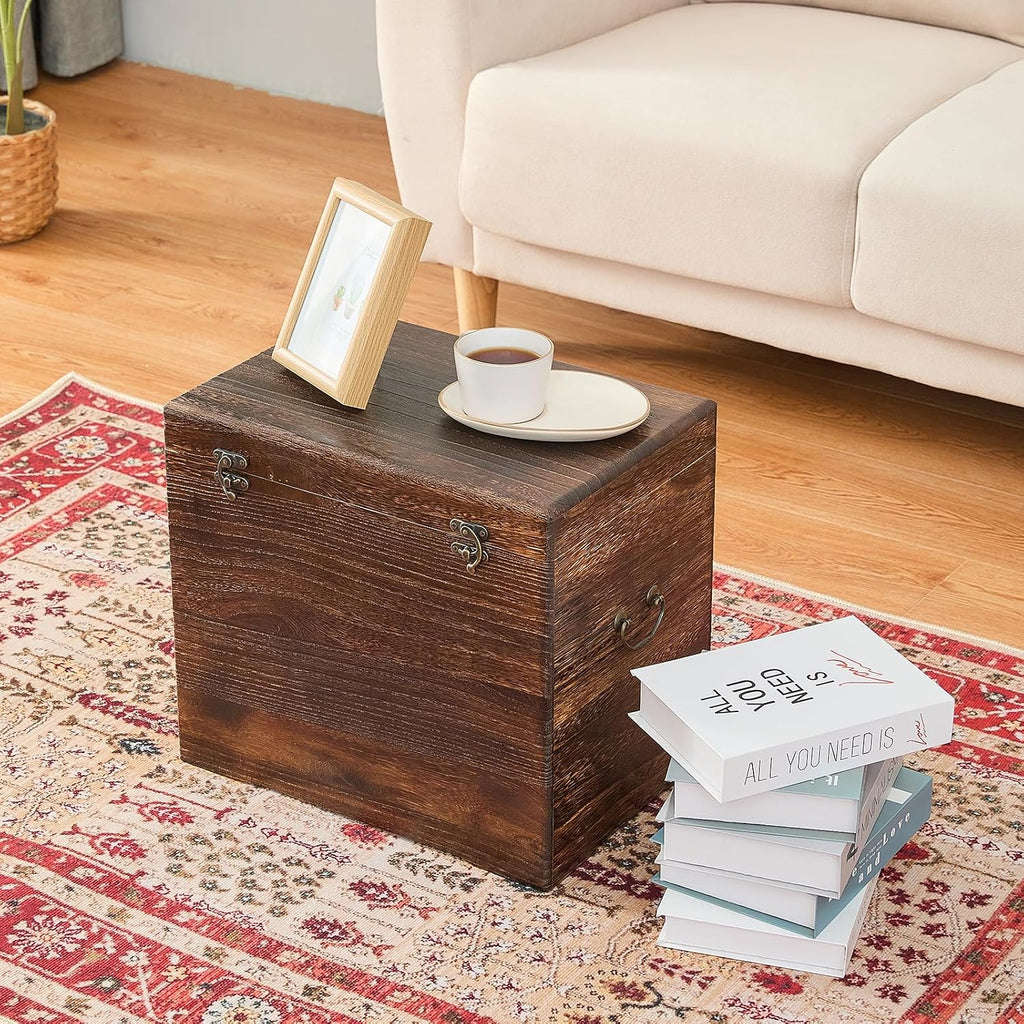 Dark Brown Rustic Wooden Storage Trunk for Home Use