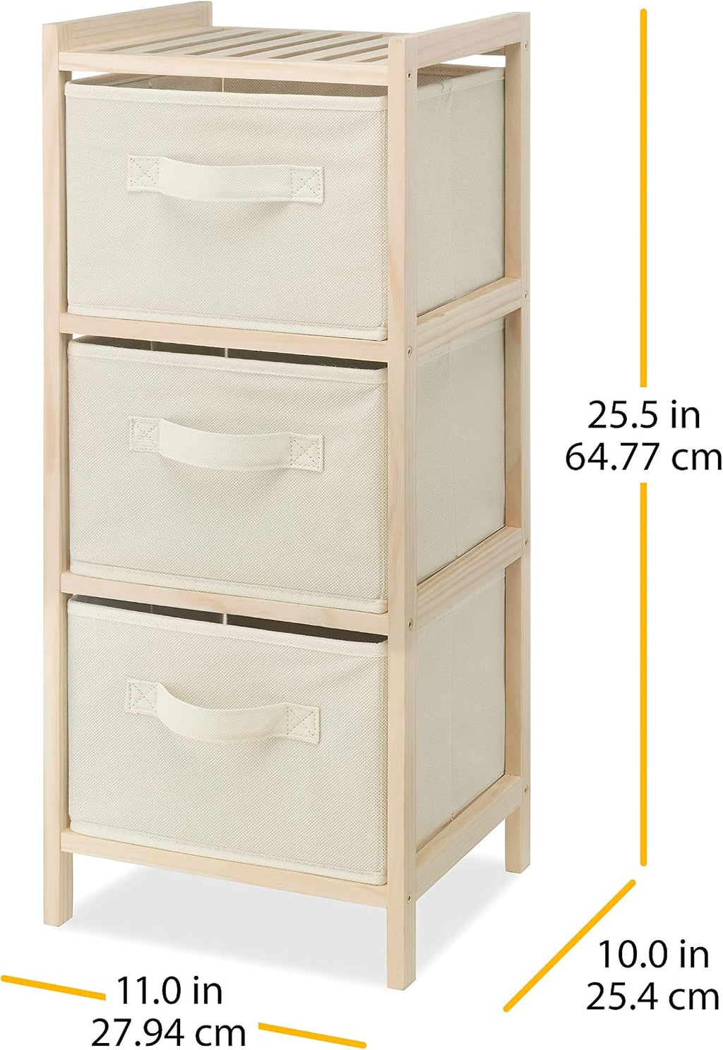 Pine Wood 3-Drawer Fabric Storage Chest