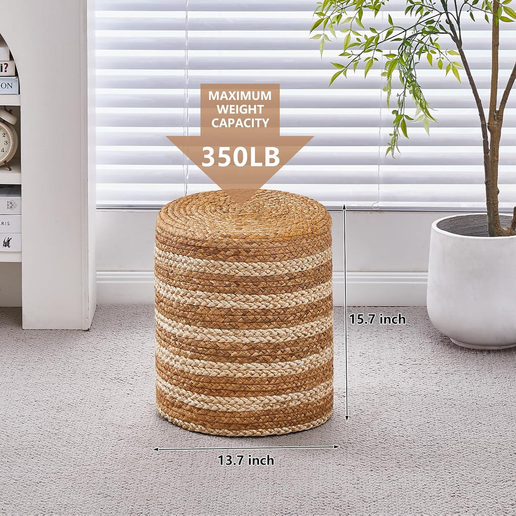 Handwoven Round Seagrass Boho Vanity Ottoman Stool